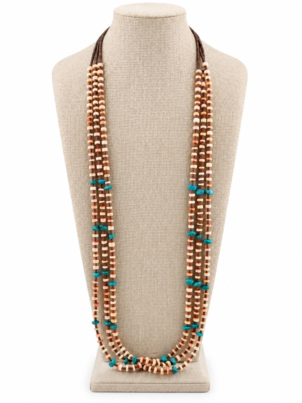 Santo Domingo (style) see below Pink Coral, Turquoise & Shell Heishi 34”